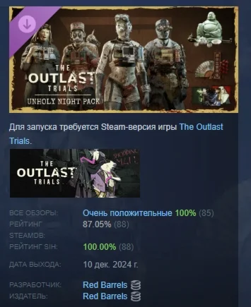 The Outlast Trials Unholy Night Pack DLC STEAM РОССИЯ