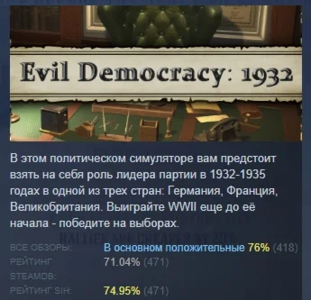 Evil Democracy: 1932 АВТОДОСТАВКА STEAM GIFT РОССИЯ