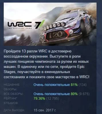 WRC 7 FIA World Rally Championship STEAM РОССИЯ