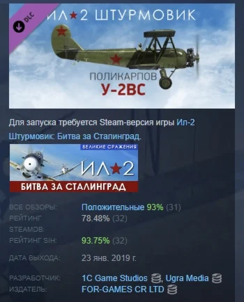 Ил-2 Штурмовик: У-2ВС DLC STEAM GIFT РОССИЯ