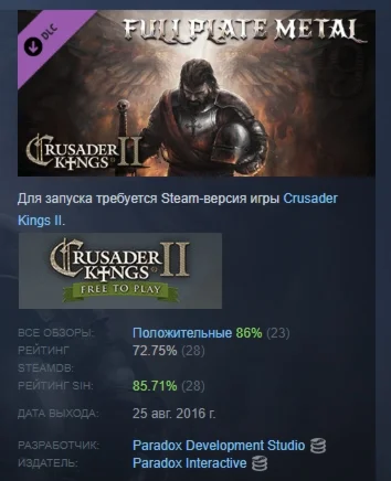 Crusader Kings II: Full Plate Metal DLC STEAM РОССИЯ