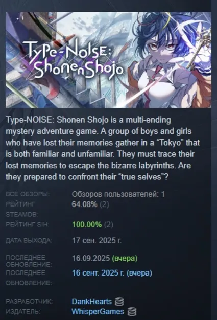 Type-NOISE: Shonen Shojo АВТОДОСТАВКА STEAM РОССИЯ