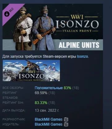 Isonzo - Alpine Units Pack Альпийские стрелки STEAM