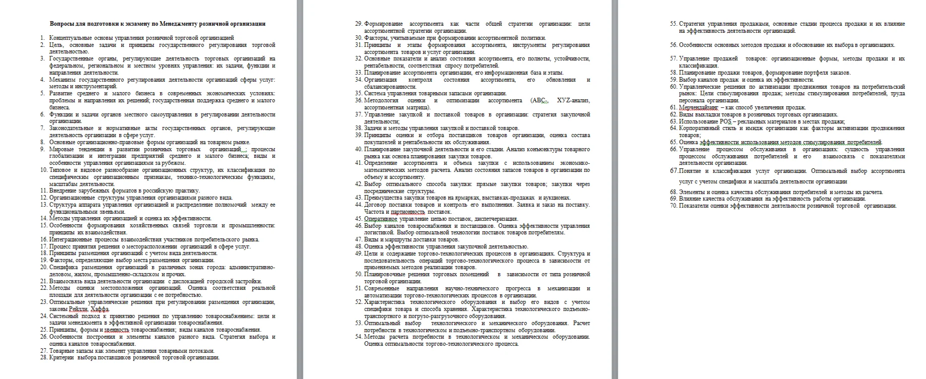ГОСЫ. Менеджмент розничной организации. 72 вопроса.