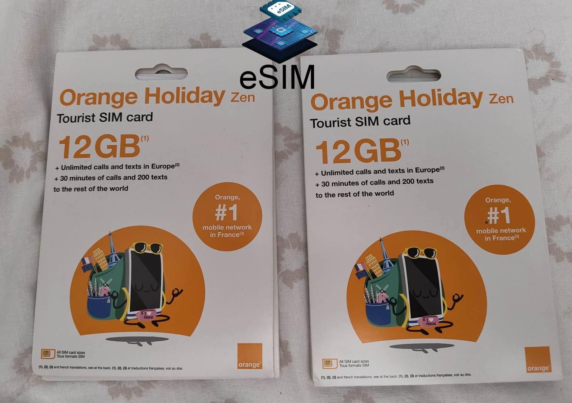 Европейсая eSIM ORANGE Франция для Интернета в ЕС -12ГБ