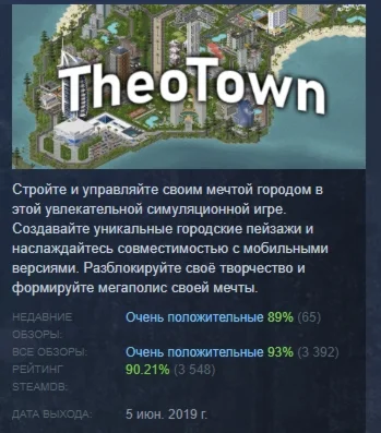 TheoTown АВТОДОСТАВКА STEAM GIFT РОССИЯ