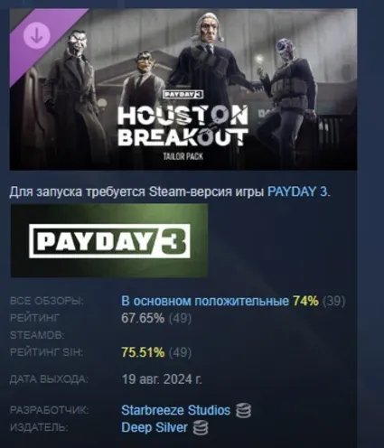 PAYDAY 3 Houston Breakout Tailor Pack STEAM GIFT РОССИЯ