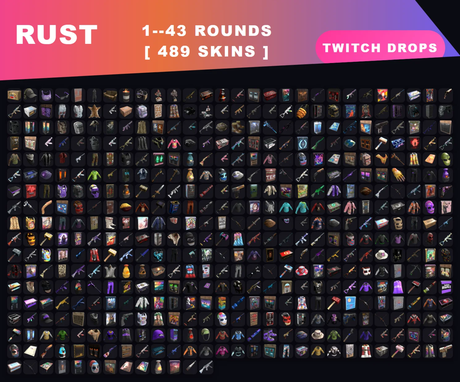 🔥 RUST STEAM✦TWITCH DROPS✦489 ПРЕДМЕТОВ✦1-43 раунды 🎁