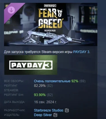 PAYDAY 3: Fear & Greed Weapon Pack DLC STEAM РОССИЯ