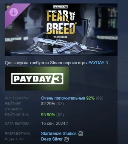 PAYDAY 3: Fear  Greed Weapon Pack DLC STEAM РОССИЯ