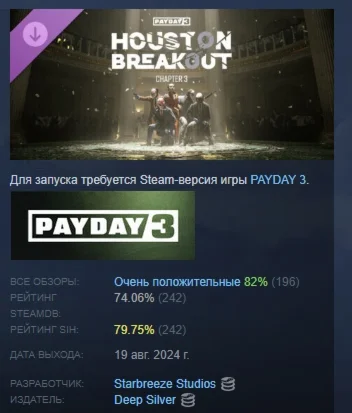 PAYDAY 3: Chapter 3 - Houston Breakout DLC STEAM РОССИЯ