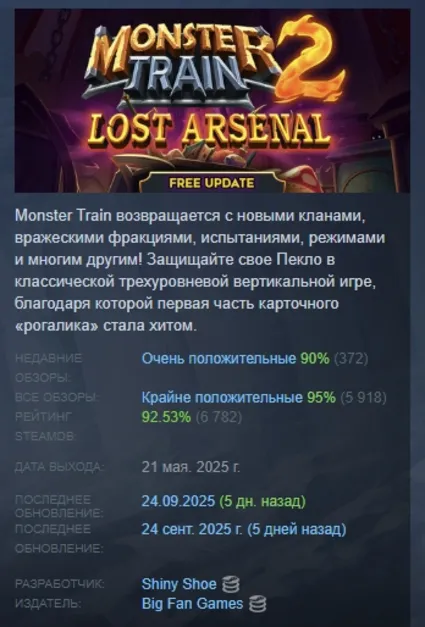 Monster Train 2 АВТОДОСТАВКА STEAM РОССИЯ