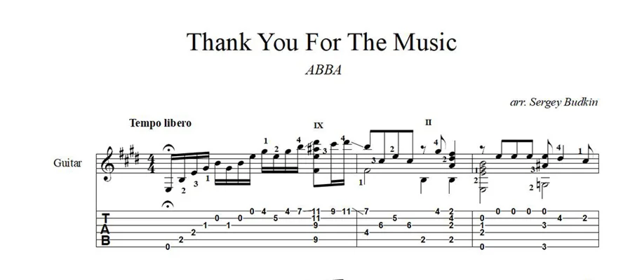 Thank You For The Music (ABBA) ноты для гитары