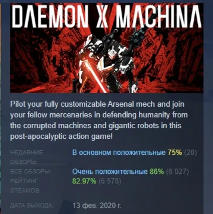 DAEMON X MACHINA АВТОДОСТАВКА STEAM РОССИЯ