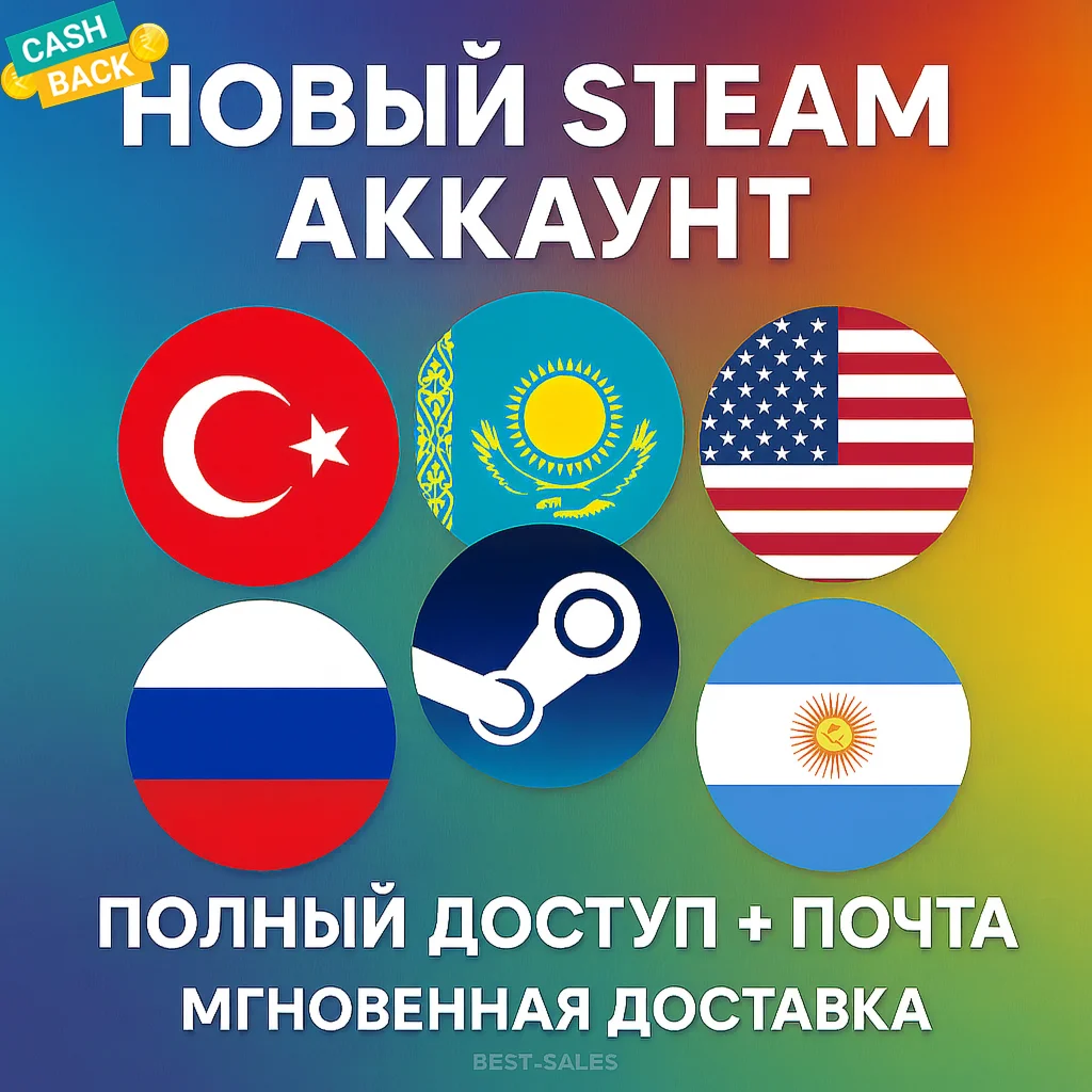 Новый аккаунт STEAM | Множество регионов | Кешбэк 10%