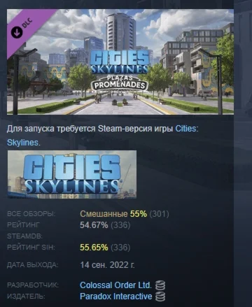 Cities: Skylines - Plazas & Promenades DLC STEAM РОССИЯ