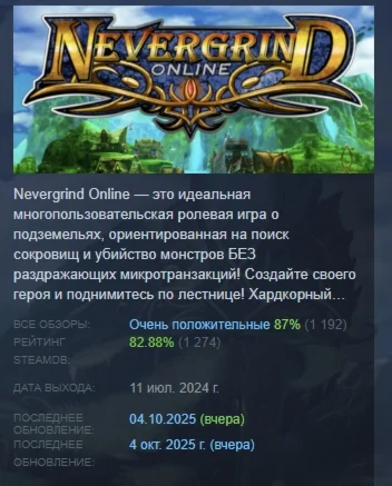 Nevergrind Online АВТОДОСТАВКА STEAM GIFT РОССИЯ