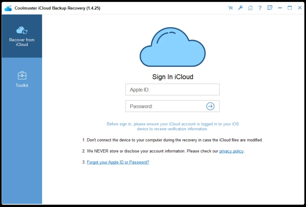 🧊 Coolmuster iCloud Backup Recovery 📋 Account 🚀