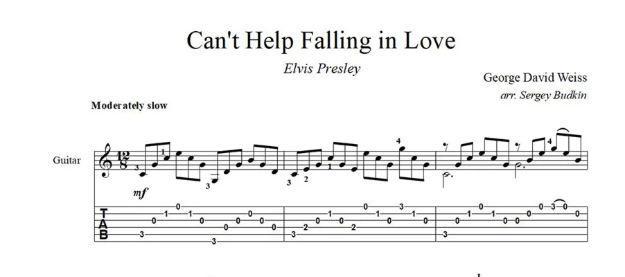 Can't Help Falling in Love-Элвис Пресли-ноты для гитары