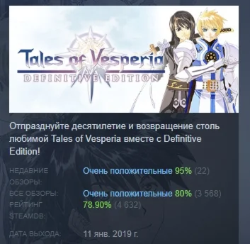 Tales of Vesperia: Definitive Edition STEAM РОССИЯ