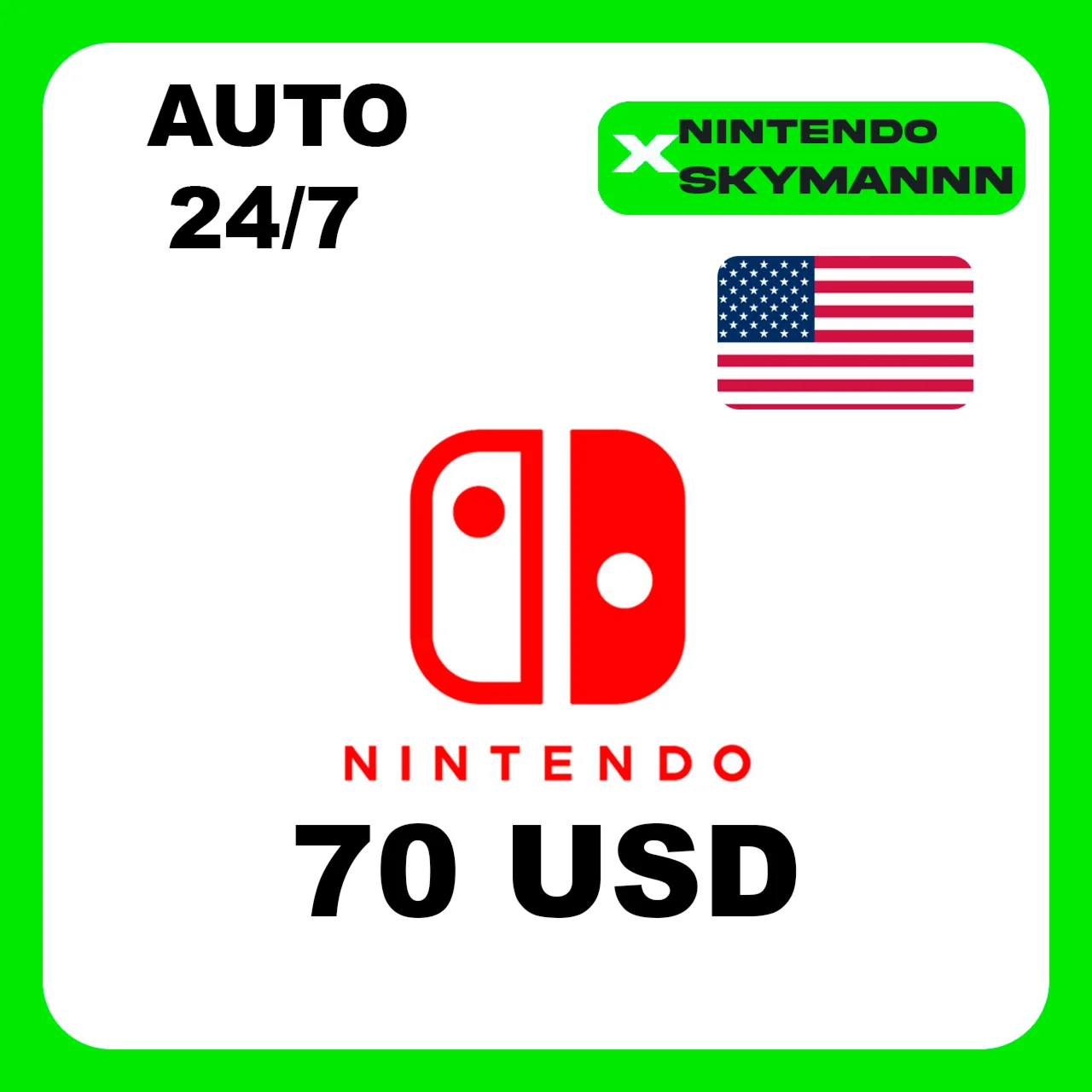 АВТО КАРТА ПОПОЛНЕНИЯ Nintendo eShop 70$ USD США 24/7