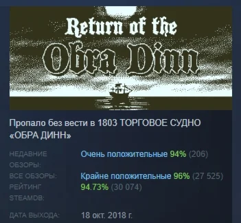 Return of the Obra Dinn АВТОДОСТАВКА STEAM РОССИЯ