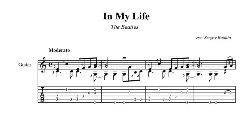 In my life -The Beatles (in C) ноты для гитары