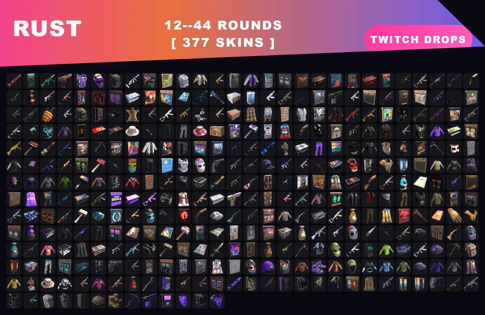 RUST STEAM АКК【ТВИЧ ДРОПС ПРЕДМЕТЫ】9000+ЧАСОВ✦377 СКИНА