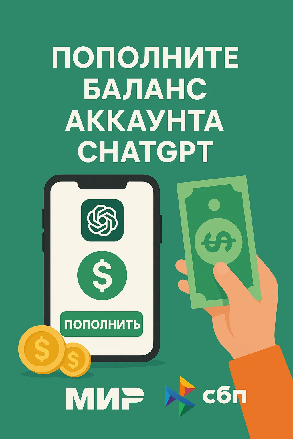 ChatGPT OpenAI пополнение баланса $5-50