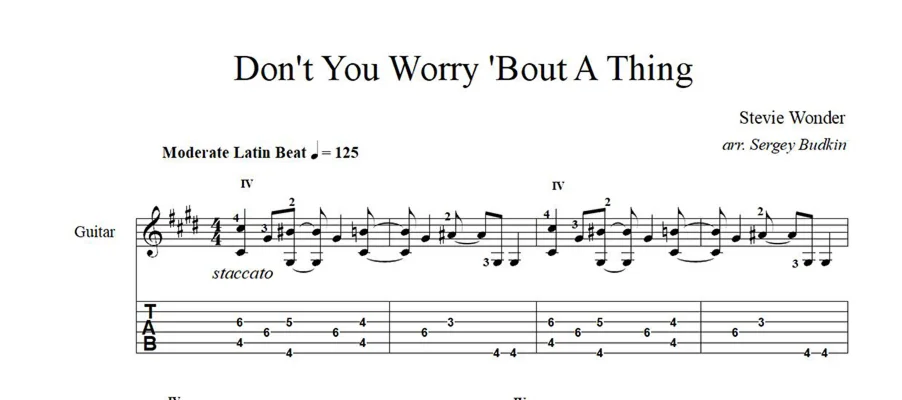Don't You Worry 'Bout A Thing - ноты для гитары