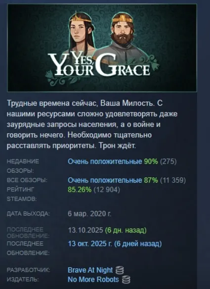 Yes, Your Grace АВТОДОСТАВКА STEAM РОССИЯ