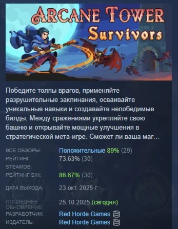 Arcane Tower Survivors АВТОДОСТАВКА STEAM РОССИЯ