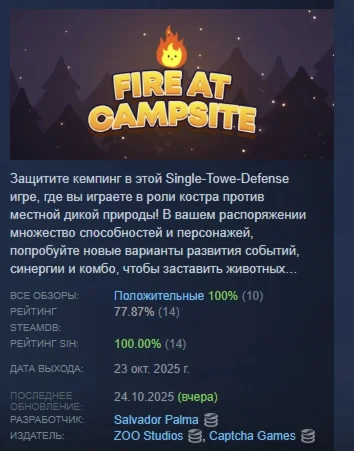 Fire at Campsite АВТОДОСТАВКА STEAM РОССИЯ