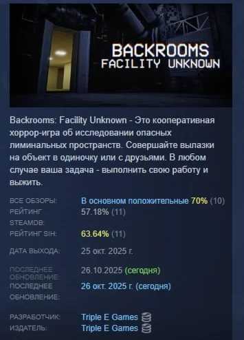 Backrooms: Facility Unknown АВТОДОСТАВКА STEAM РОССИЯ