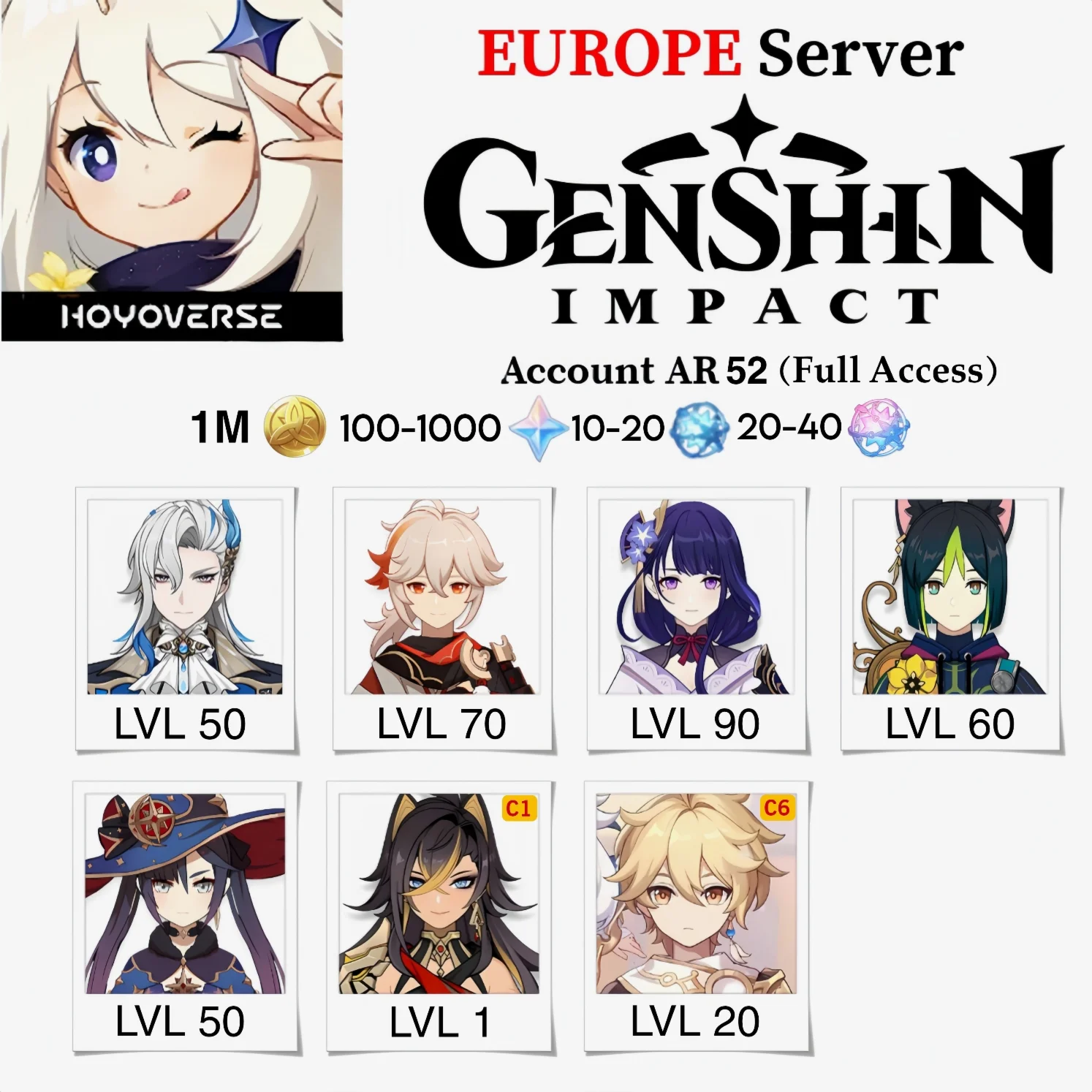 [EU] [РП 52] [7 Легендарных] [Полный доступ] Genshin