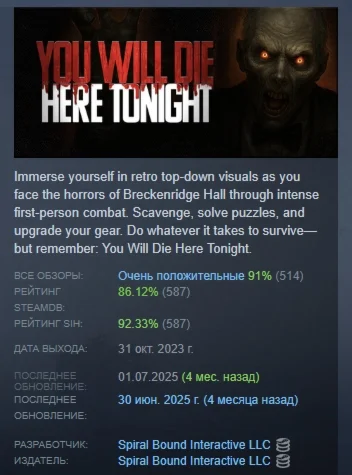 You Will Die Here Tonight АВТОДОСТАВКА STEAM РОССИЯ