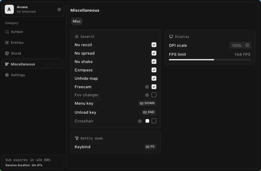 Рабочий чит Arcane для игры Unturned