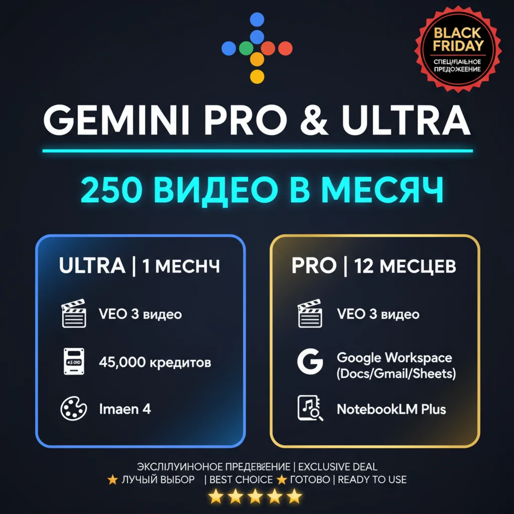 Gemini AI Ultra 1-12 Месяц | 25K/45K Кредитов | Veo 3 ⚡