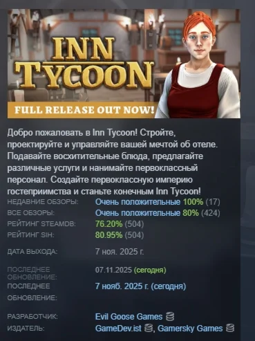 Inn Tycoon АВТОДОСТАВКА STEAM РОССИЯ