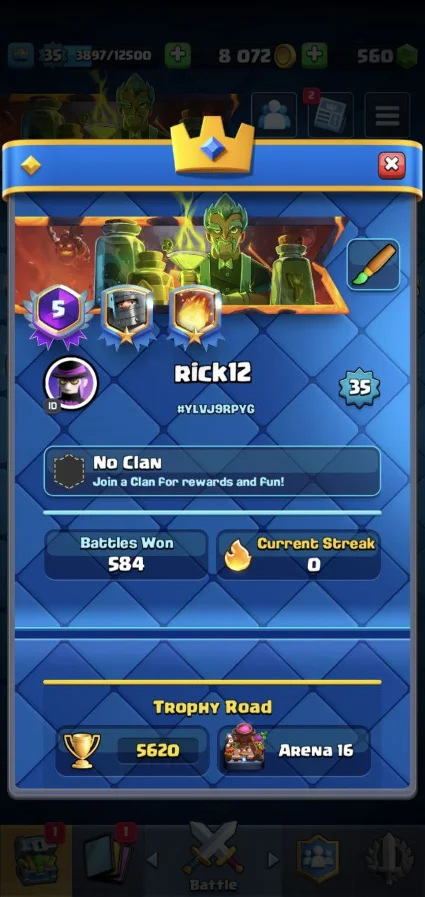 |2в1| CR - BS | 35 LVL 💎 5620 TR | 584 ПОБЕДЫ + 🎁