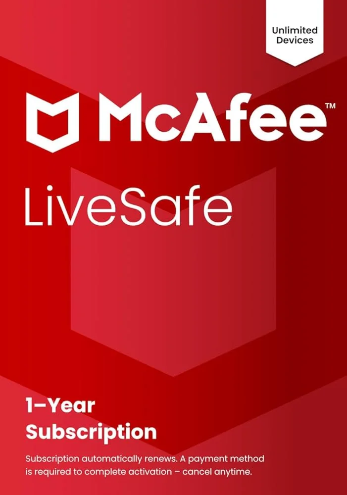 Mcafee Livesafe 1 год, 1 устройство на вашу учетную зап