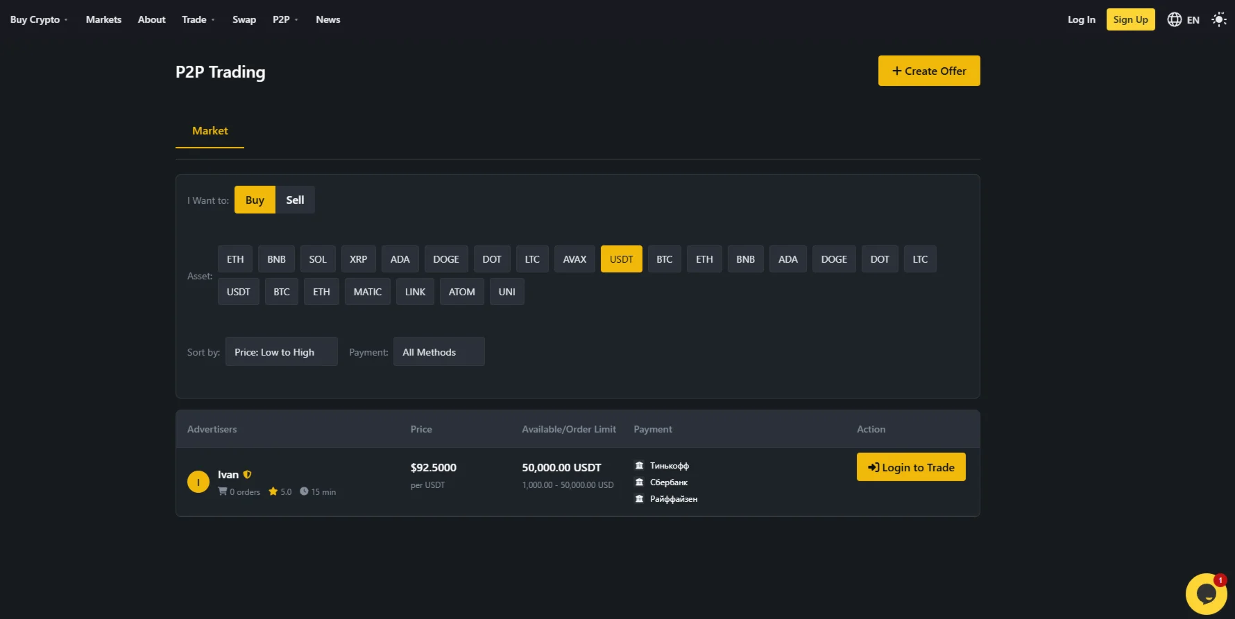 Скрипт криптобиржи — аналог Binance с P2P