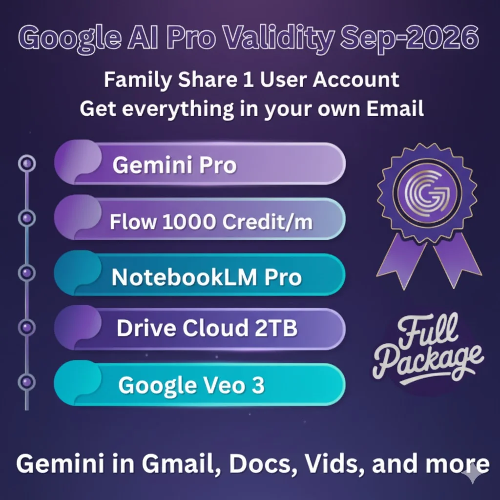 Google Gemini Pro | Veo 3.1 | NotebookLM Pro  (6+ мес)
