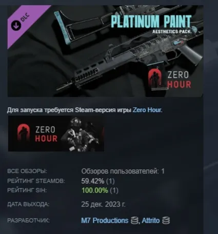 Zero Hour - Aesthetics Pack "Platinum" DLC STEAM РОССИЯ