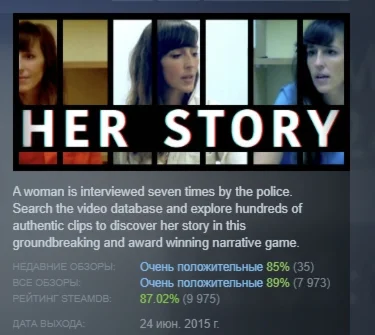 HER STORY АВТОДОСТАВКА STEAM GIFT РОССИЯ