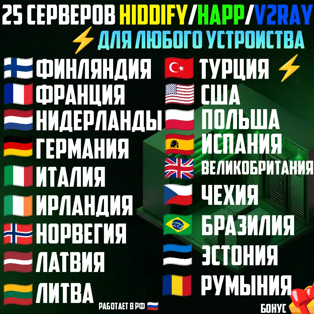 25 локаций VLESS [Happ, Hiddify, v2rayTUN] Безлимит