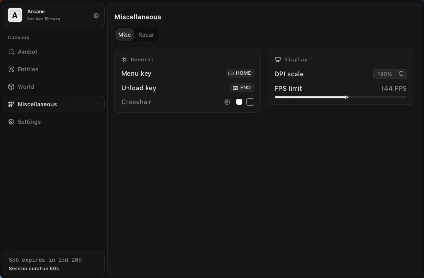 Рабочий чит Arcane для игры ARC Raiders