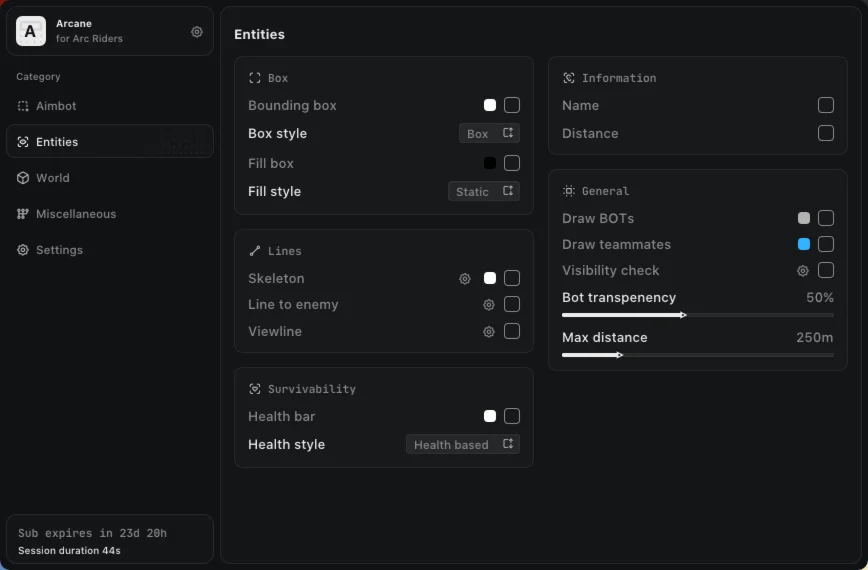 Рабочий чит Arcane для игры ARC Raiders