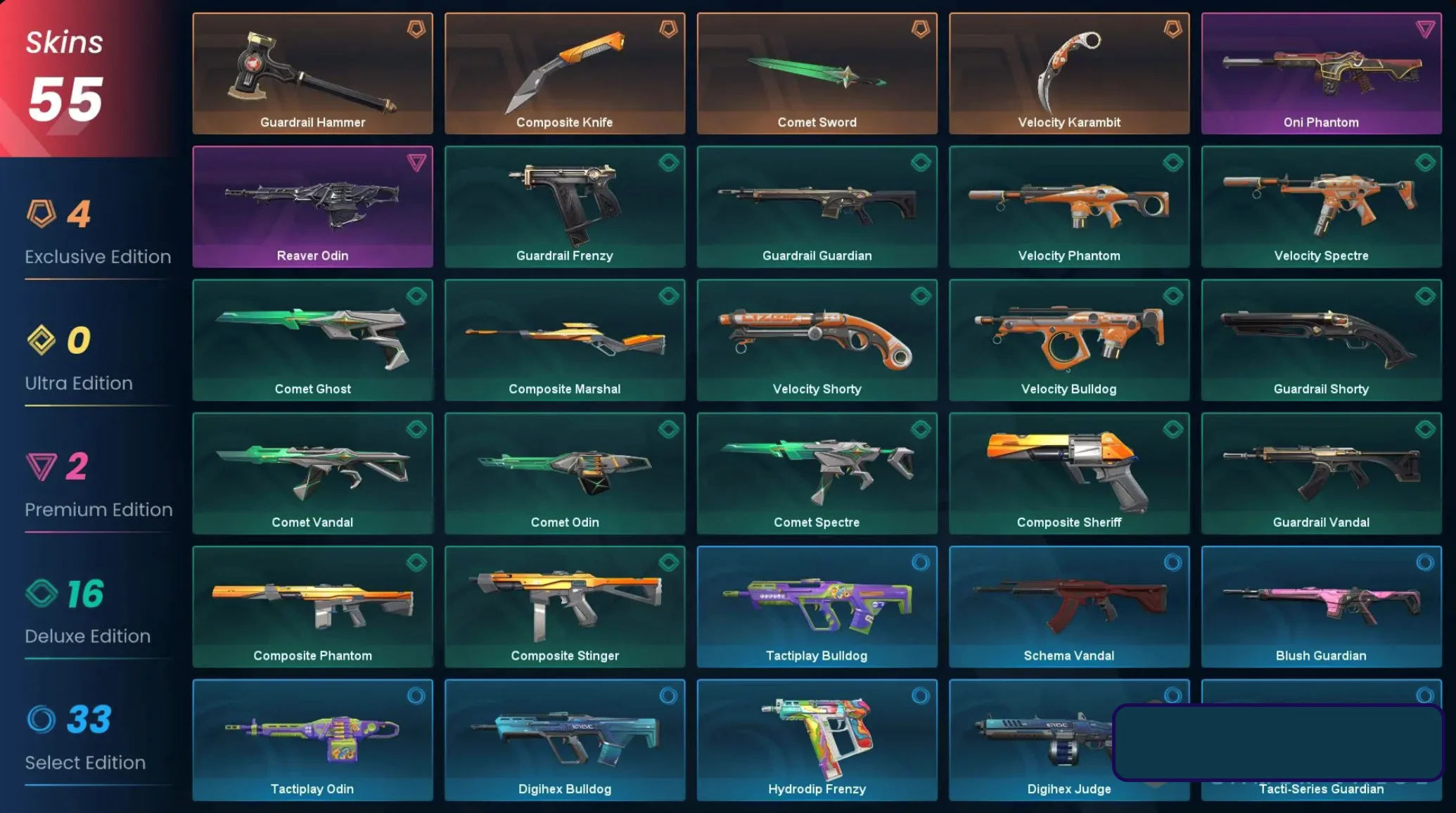 VALORANT55 скинов | 100 уровень | Полный доступ + 