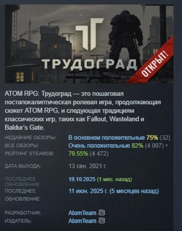 ATOM RPG Trudograd АВТОДОСТАВКА STEAM  РОССИЯ